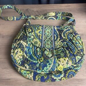Vera Bradley Rhythm & Blues Saddle Up Crossbody Bag Womens Blue Green Quilted